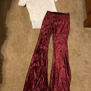 Red velvet flare pants